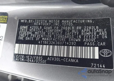 2006 Toyota Camry Std из США, поврежденный, VIN 4T1BE32K36U714292